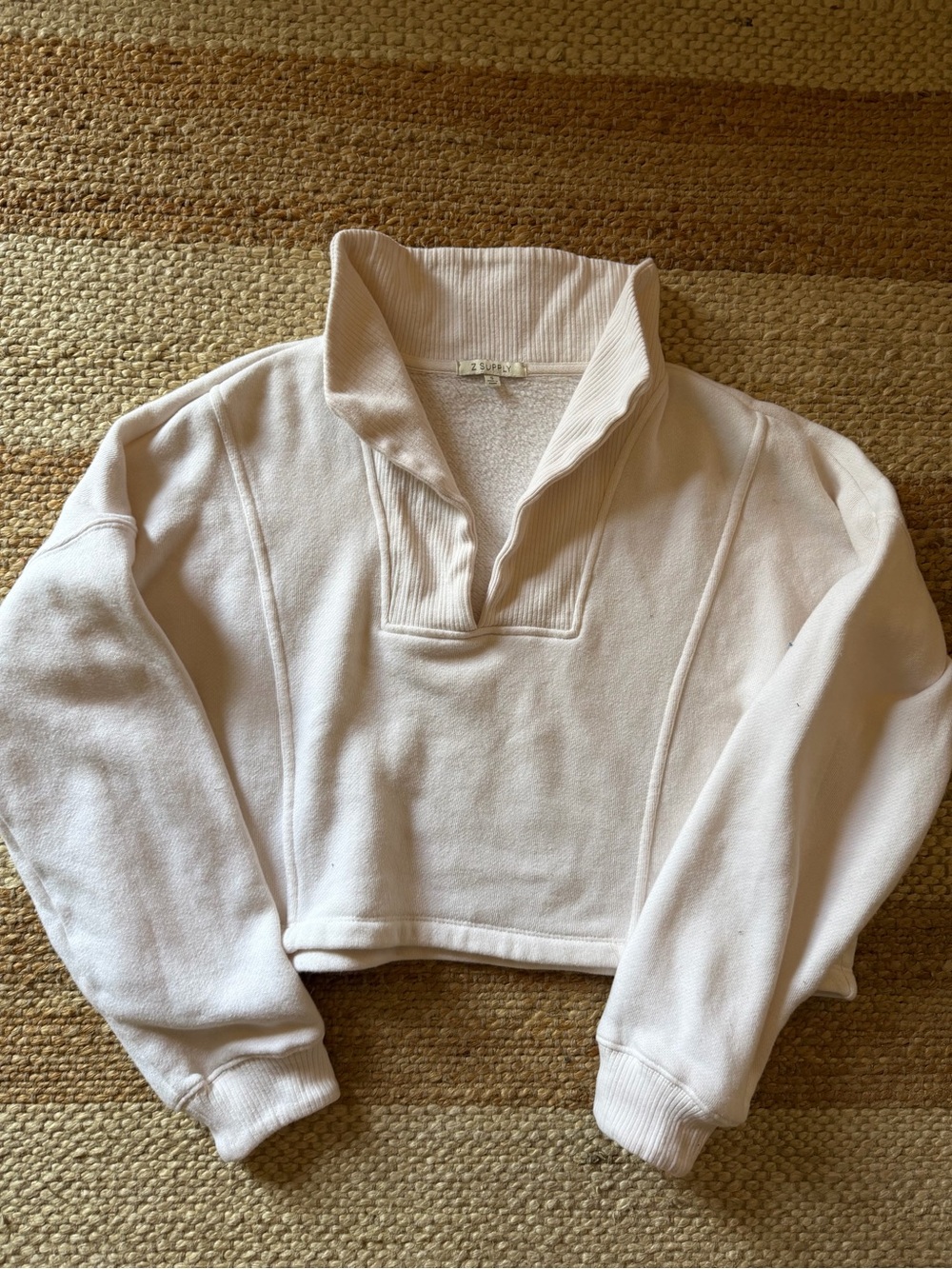 Z Supply Cropped Shawl-Collar Pullover in Cream